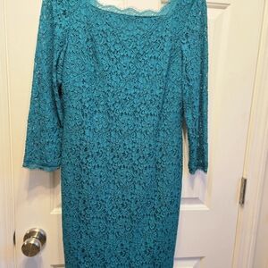 Adrianna Papell Teal Long Sleeve Lace Dress